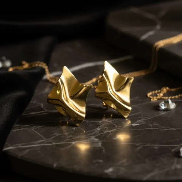 Abstract Gold Plated Stud Earrings – Anti Tarnish 2