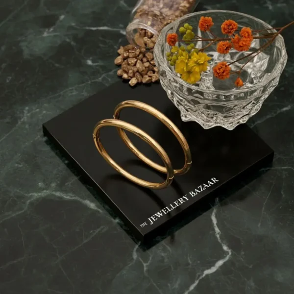 Classic Rounded Gold Plated Kada Set – Sleek, Anti Tarnish, Unisex Pair