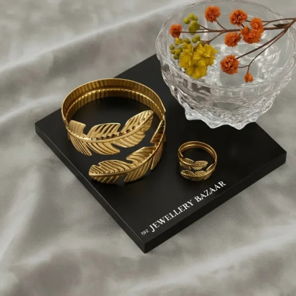 Designer Crown Leaf Gold Plated Kada 2