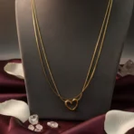 Double Layer Gold Heart Pendant Necklace – Minimalist, Anti Tarnish (2)