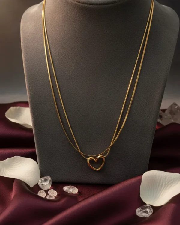 Double Layer Gold Heart Pendant Necklace – Minimalist, Anti Tarnish (2)