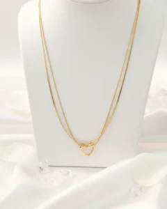 Double Layer Gold Heart Pendant Necklace – Minimalist, Anti Tarnish