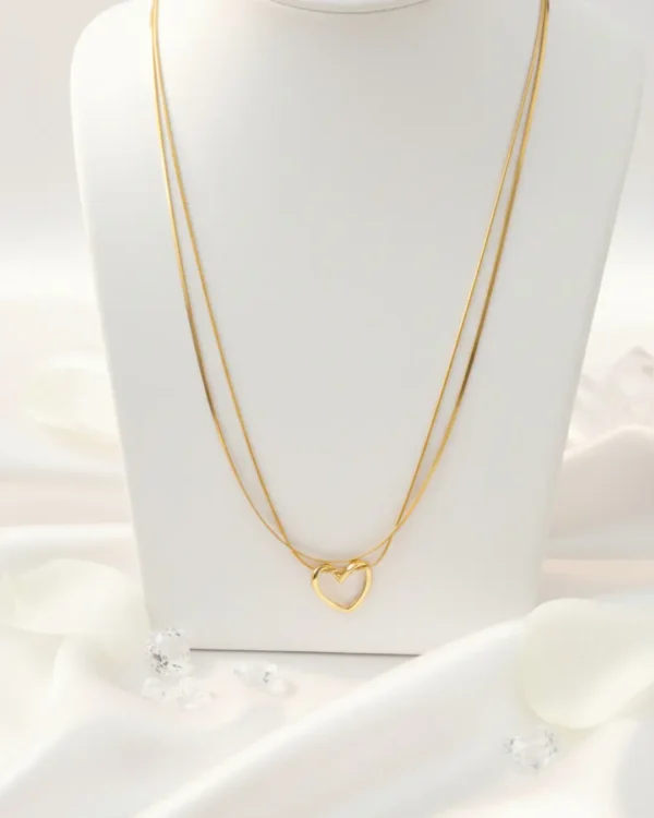 Double Layer Gold Heart Pendant Necklace – Minimalist, Anti Tarnish