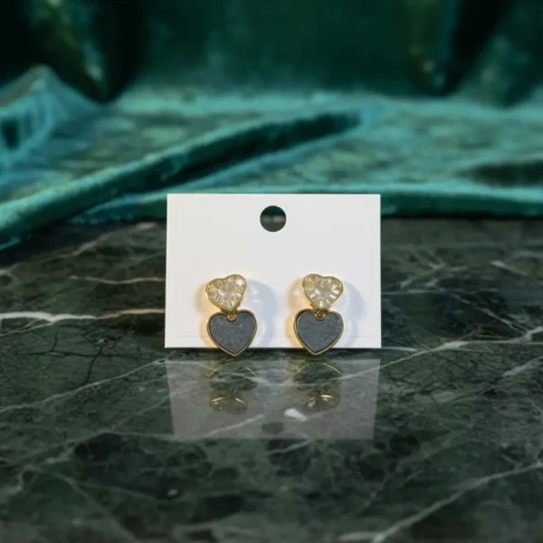 Dual Heart Gold Stud Earrings For Women Anti Tarnish Dual Heart Gold Stud Earrings For Women Anti Tarnish