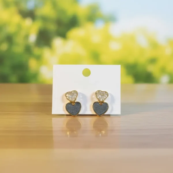 Dual Heart Gold Stud Earrings For Women Anti Tarnish Dual Heart Gold Stud Earrings For Women Anti Tarnish