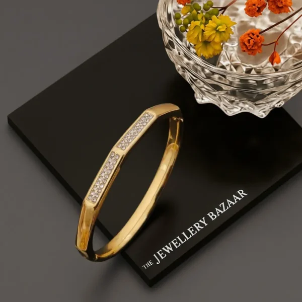 Dual Panel Gold Plated Bracelet with Stones – Anti Tarnish Dual Panel Gold Plated Bracelet with Stones – Anti Tarnish
