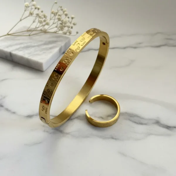 Elegant Gold Plated Kada & Adjustable Ring Set – Anti Tarnish Combo 1