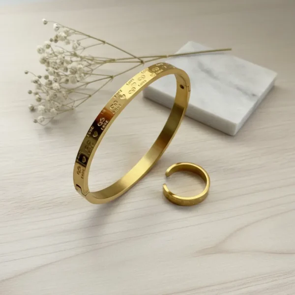 Elegant Gold Plated Kada & Adjustable Ring Set – Anti Tarnish Combo 2