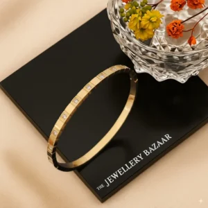 Geometric Gold Plated Kada Bracelet with Stone Accents – Anti Tarnish