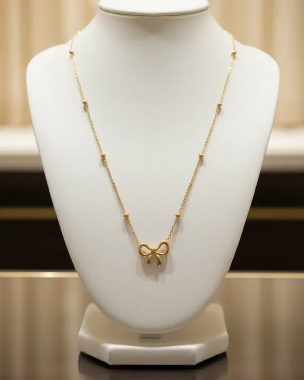 Gold Plated Bow Pendant Necklace – Anti Tarnish 1
