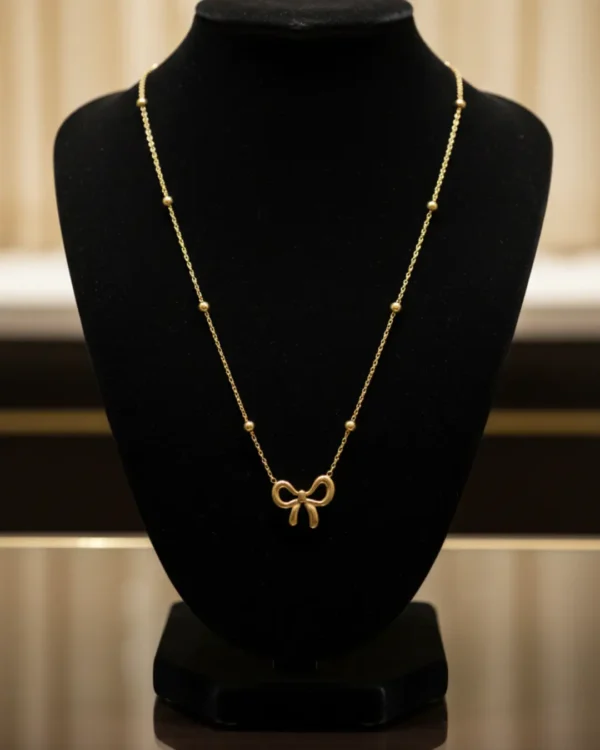 Gold Plated Bow Pendant Necklace – Anti Tarnish 2