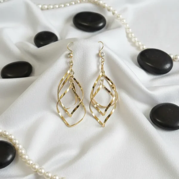 Gold Plated Dangling Layered Earrings Anti Tarnish 1