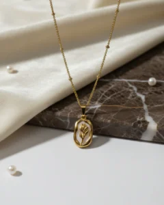 Gold Plated Floral Pendant Necklace – Anti Tarnish