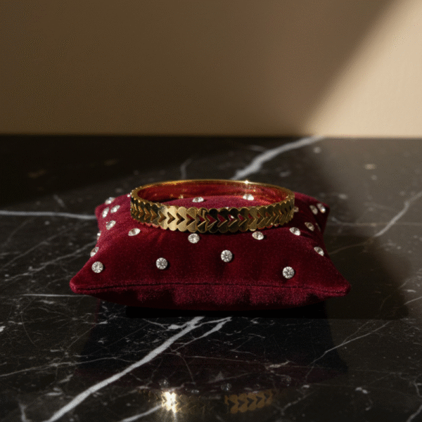 Gold Plated Heart Pattern Kada Bracelet – Anti Tarnish 3