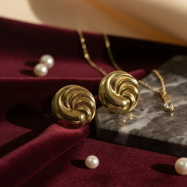 Gold Plated Round Swirl Earrings – Anti Tarnish 1