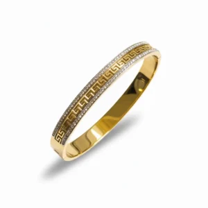 Greek Pattern Gold Plated Kada with Dual Line Stones – Anti Tarnish