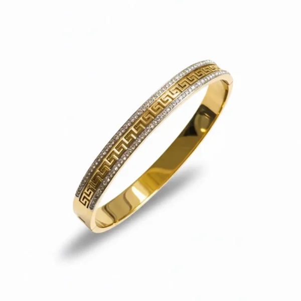 Greek Pattern Gold Plated Kada with Dual Line Stones – Anti Tarnish