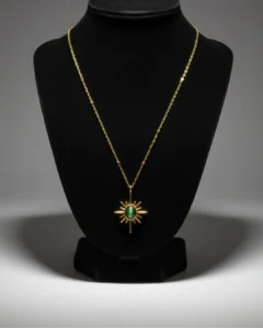 Green Stone Sunburst Pendant Necklace - Anti Tarnish