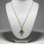 Green Stone Sunburst Pendant Necklace - Anti Tarnish 4