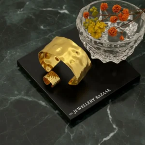 Hammered Gold Plated Cuff Kada & Ring Set – Artistic, Adjustable