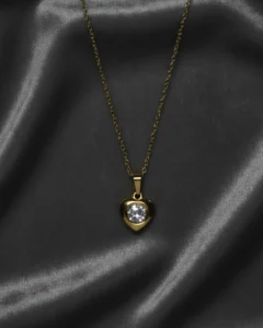 Heart Shaped Gold Plated Pendant with Solitaire Stone