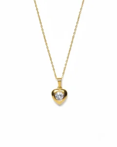 Heart Shaped Gold Plated Pendant with Solitaire Stone – Anti Tarnish