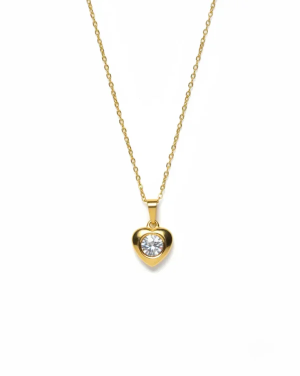 Heart Shaped Gold Plated Pendant with Solitaire Stone