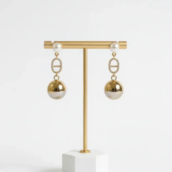 Pearl & Gold Ball Drop Earrings For Women Anti Tarnish