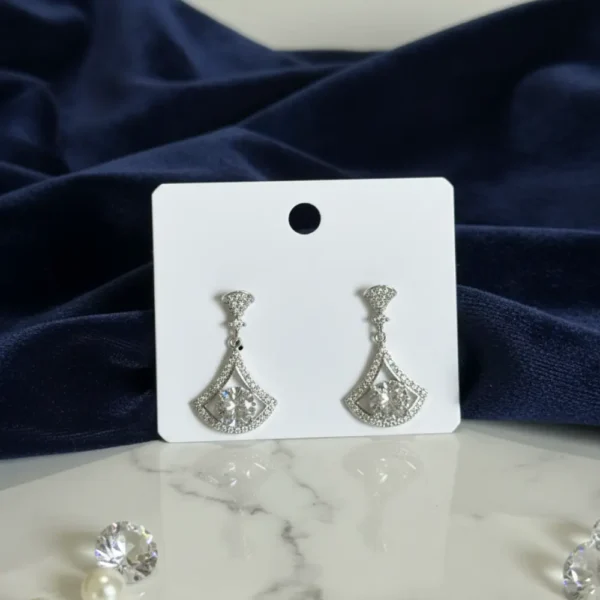Silver Fan Crystal Drop Earrings For Women Anti Tarnish