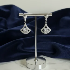 Silver Fan Crystal Drop Earrings For Women – Anti Tarnish