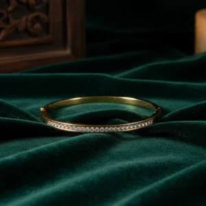 Slim Gold Plated Kada with Stone Line Detailing – Anti Tarnish