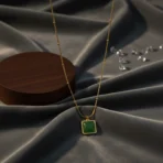 Square Green Stone Gold Plated Pendant - Anti Tarnish 1