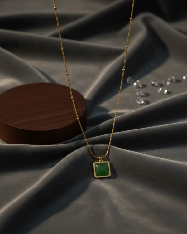 Square Green Stone Gold Plated Pendant - Anti Tarnish 1