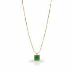 Square Green Stone Gold Plated Pendant Anti Tarnish 2
