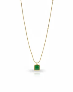 Square Green Stone Gold Plated Pendant – Anti Tarnish