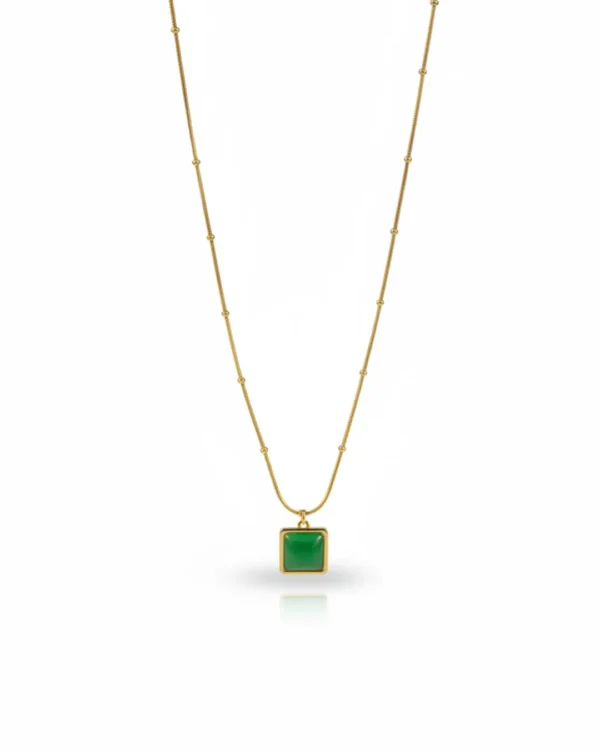 Square Green Stone Gold Plated Pendant Anti Tarnish 2