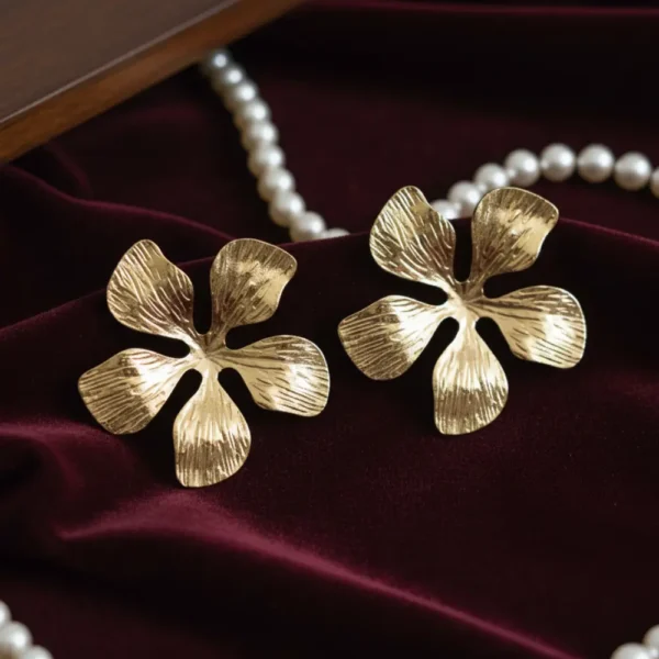 Statement Floral Gold Plated Earrings Anti Tarnish