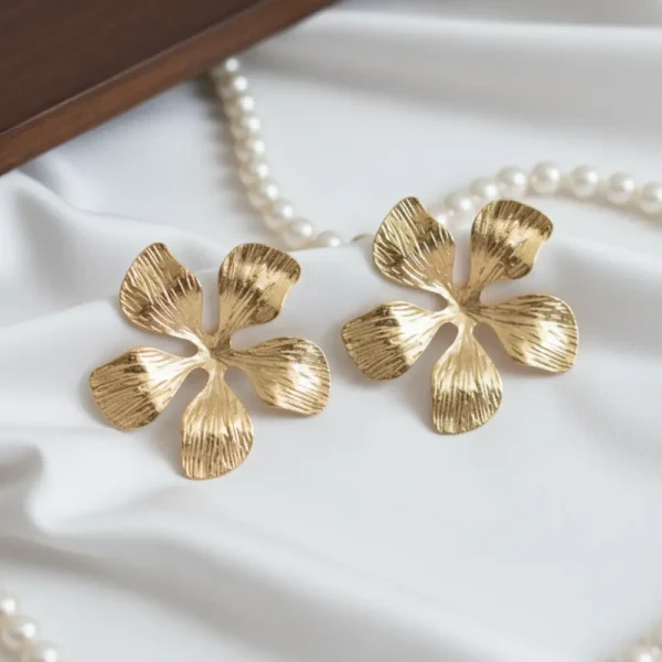 Statement Floral Gold Plated Earrings Anti Tarnish 2