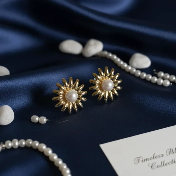 Sunburst Pearl Gold Plated Stud Earrings Anti Tarnish 2