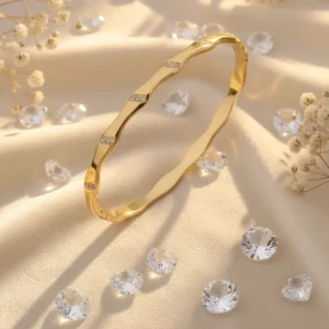 Wavy Gold Plated Kada Bracelet with Stone Detailing For Women – Anti Tarnish