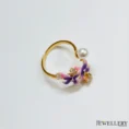 Ethereal Bloom Purple Enamel Pearl Ring for women - Anti Tarnish