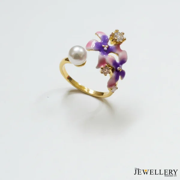 Ethereal Bloom Purple Enamel Pearl Ring for women - Anti Tarnish