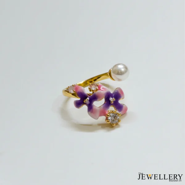 Ethereal Bloom Purple Enamel Pearl Ring for women - Anti Tarnish