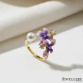Ethereal Bloom Purple Enamel Pearl Ring for women - Anti Tarnish