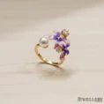 Ethereal Bloom Purple Enamel Pearl Ring for women - Anti Tarnish