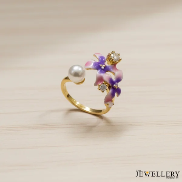 Ethereal Bloom Purple Enamel Pearl Ring for women - Anti Tarnish