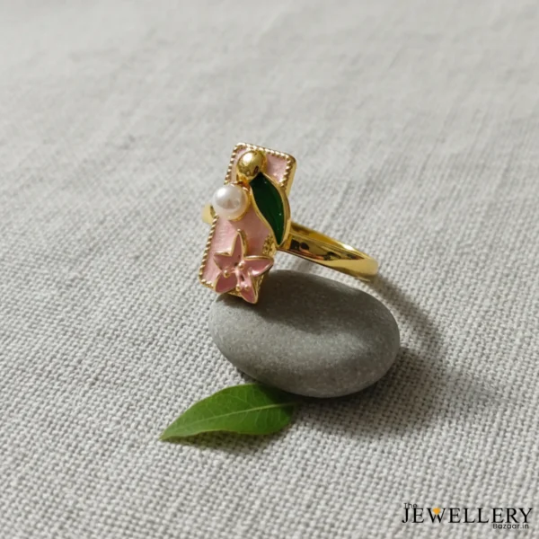 The Ethereal Orchid Enamel & Pearl Ring for women Anti Tarnish (2)