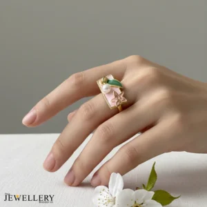 The Ethereal Orchid Enamel & Pearl Ring for women Anti Tarnish