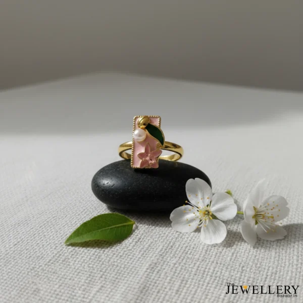 The Ethereal Orchid Enamel & Pearl Ring for women Anti Tarnish (4)