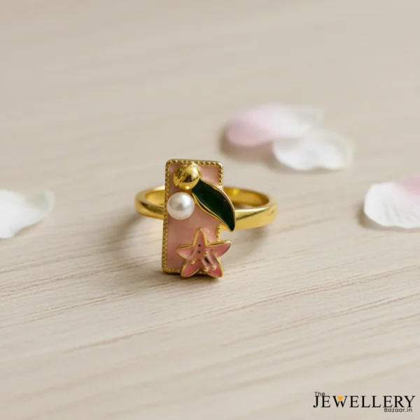 The Ethereal Orchid Enamel & Pearl Ring for women Anti Tarnish